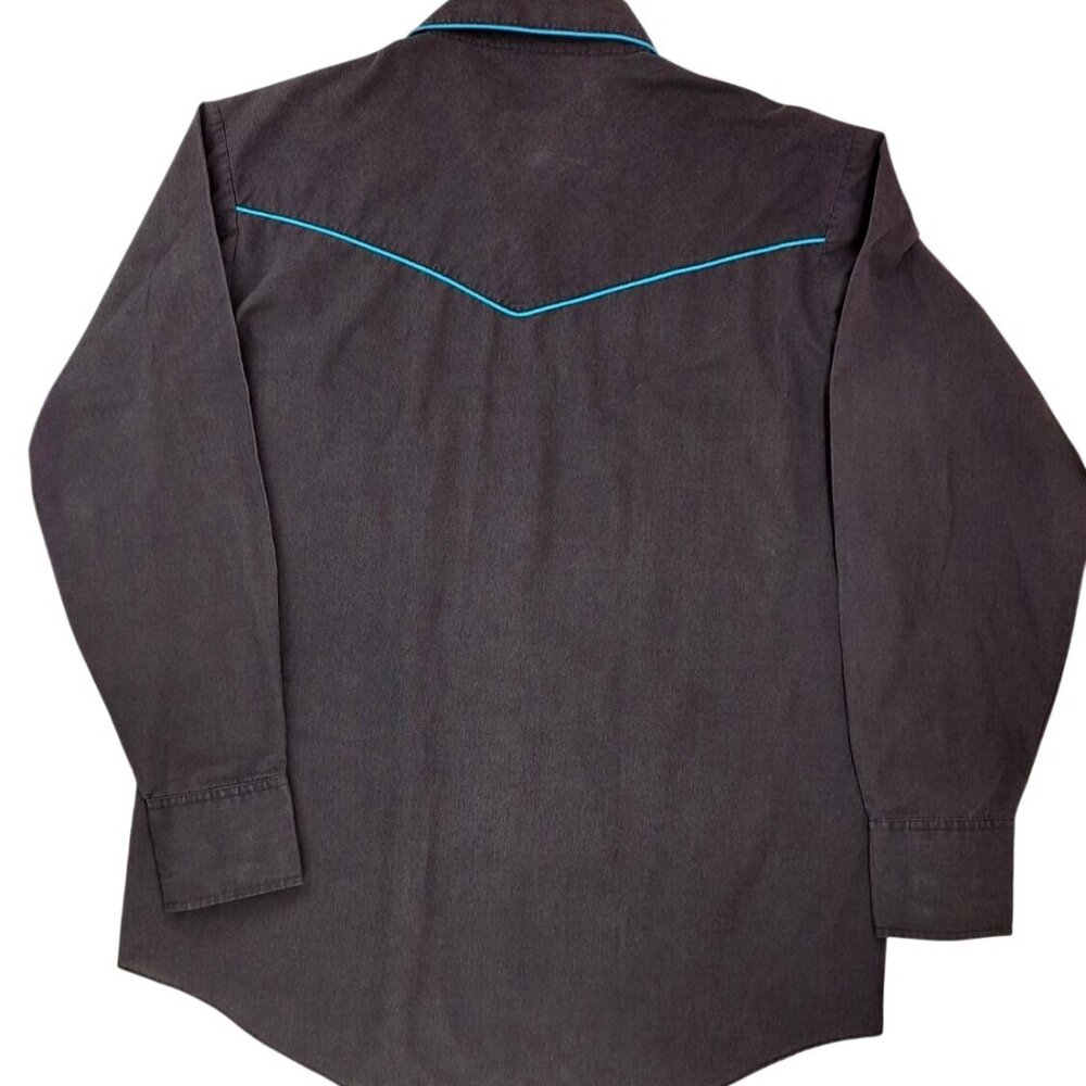 Vintage Ely Cattleman Western Shirt Pearl Snap Men Large Black Blue Embroidered - Picture 2 of 9